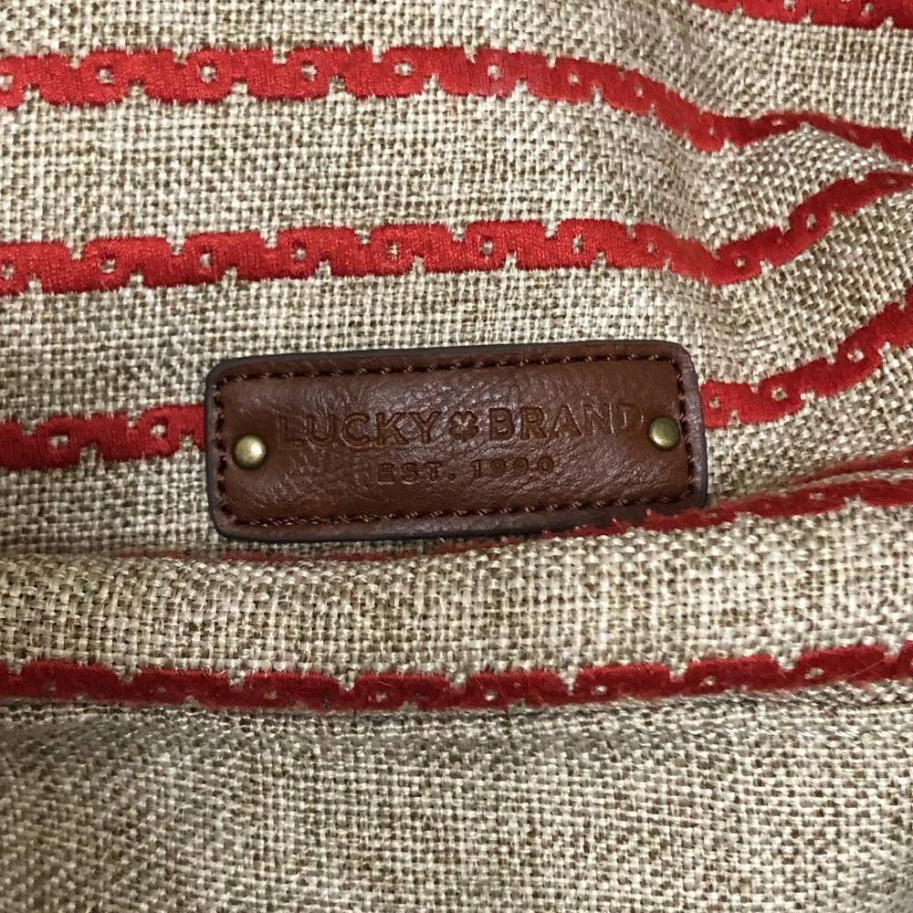 Lucky Brand Kendal Orange and Tan Boho Linen Blend Backpack Style Bag - Picture 3 of 10